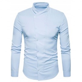 OBLIQUE BUTTON UP STAND COLLAR SHIRT (LIGHT BLUE)