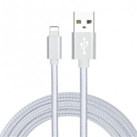1m Case for iPhone Super Durable Nylon Braided Wire Metal Plug Charger (SILVER)
