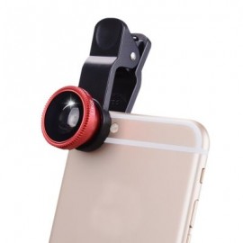 3 in1 Fish Eye Wide Angle Macro Camera Clip-on Lens for Universal Cell Phone (RED)