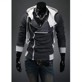 STREET STYLE SIDE ZIPPER STUDS LONG SLEEVES MEN'S  POLYESTER HOODIES (DEEP GRAY)
