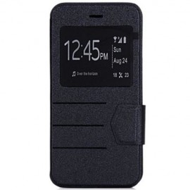 PLASTIC AND ARTIFICIAL LEATHER STRIPE PATTERN COVER CASE WITH STAND AND VIEW WINDOW FOR IP