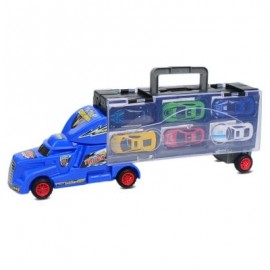 Portable Large Container Truck Kids Alloy Trailer with 6 Cars (BLUE)