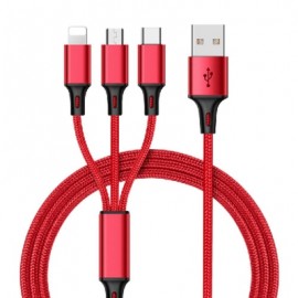 3 in 1 Mobile Phone Nylon Charge Cable High Speed Charge Line USB to Micro USB Lightning T