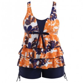 PLUS SIZE FLORAL BOWKNOT EMBELLISHED TANKINI SET (NAVY BLUE)