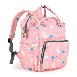 Diaper Bag Water-resistant Unicorn Pattern Separate Pockets (PINK)