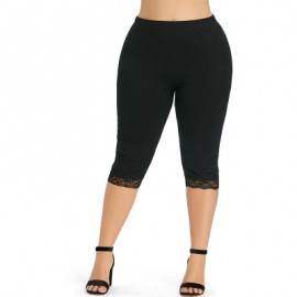 Plus Size Elastic Waist Lace Panel Leggings (BLACK)