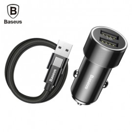 Baseus Small Screw Dual USB Car Charger USB to Type-C Cable (BLACK)