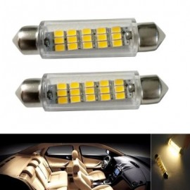 2PCS Festoon 43MM 15LEDS 2835 SMD DC12V LED Auto Car Lamp Decorative Reading Light (SILVER