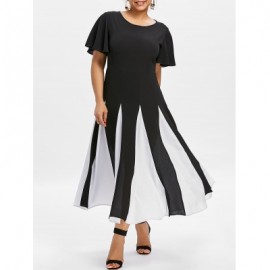 Plus Size Two Tone Butterfly Sleeve Dress (BLACK)