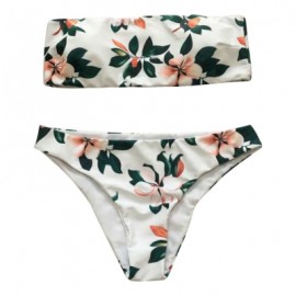 Sexy Strapless Padded Floral Print Mid Waist Women Bikini Set (WHITE)