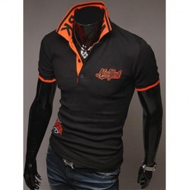 FASHION STYLE POLO COLLAR EMBROIDERY LETTERS EMBELLISHED SHORT SLEEVES POLYESTER POLO SHIR