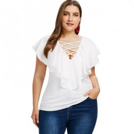 Criss Cross Plus Size Ruffle Insert T-shirt (WHITE)