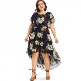 Plus Size Flower Print Flowy Dress (MIDNIGHT BLUE)