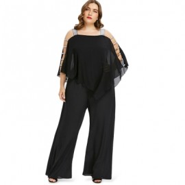 Plus Size Ladder Cut Out Capelet Jumpsuit (BLACK)