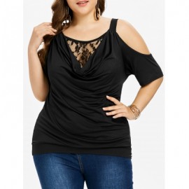Plus Size Cowl Neck Blouson T-shirt (BLACK)