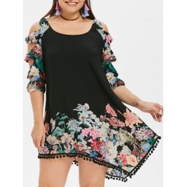 Plus Size Bowknot Cut Flower Dress (BLACK)