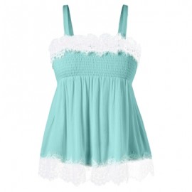 Plus Size Smocked Lace Panel Tank Top (LIGHT CYAN)