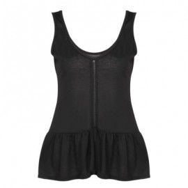 Casual Scoop Neck Sleeveless Peplum Ruffle Hollowed-out Tank Top (BLACK)