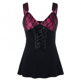 Lace Up Empire Waist Corset Tank Top (ROSE RED)