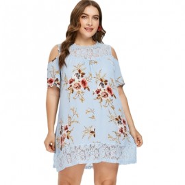 Plus Size Floral Print Cold Shoulder Dress (DAY SKY BLUE)