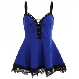 Lace Up Applique Hemline Cami Top  (BLUE ORCHID)