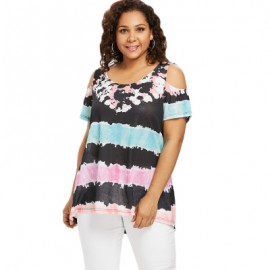 Plus Size Color Blocking Cold Shoulder T-shirt (MULTI)