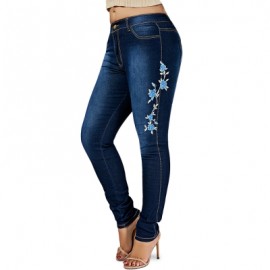 Plus Size High Waist Floral Embroidered Skinny Jeans (DENIM BLUE)