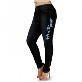 Plus Size High Waist Floral Embroidered Skinny Jeans (BLACK)