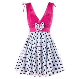 Plunging Neck One Piece Polka Dot Swimwear (DIMORPHOTHECA MAGENTA)