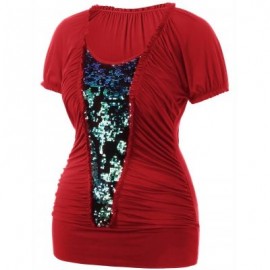 Plus Size Ruffle Trim Sequined T-shirt (LAVA RED)
