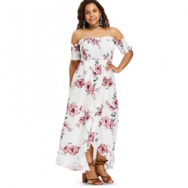 Plus Size Floral Print Empire Waist Dress (WHITE)