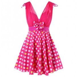 Plunging Neck One Piece Polka Dot Swimwear (DEEP PINK)