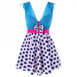 Plunging Neck One Piece Polka Dot Swimwear (BLUE IVY)