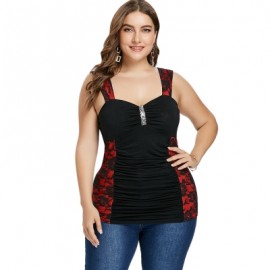 Plus Size Sequins Panel Bow Bust Tank Top (BLACK)