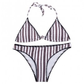 Women Sexy Detachable Padded Striped Bikini Set / Two Piece Female Swimsuit (SILK WHITE)
