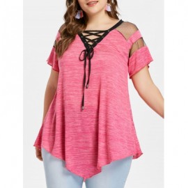 Criss Cross Plus Size Asymmetrical T-shirt (WATERMELON PINK)