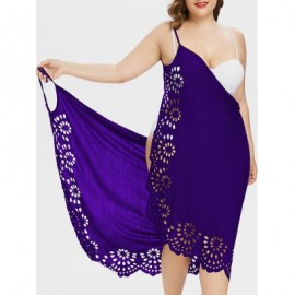 Plus Size Openwork Floral Women Cover Up Dress (PURPLE)