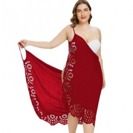 Plus Size Openwork Floral Women Cover Up Dress (WATERMELON PINK)