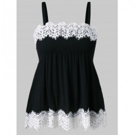 Plus Size Smocked Lace Panel Tank Top (BLACK)