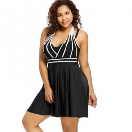 Plus Size Color Blocking Halter One Piece Swimwear (BLACK)