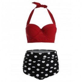 Plus Size High Waist Halter Polka Dot Bikini (RED)