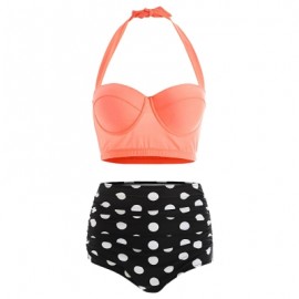 Plus Size High Waist Halter Polka Dot Bikini (SUNRISE ORANGE)