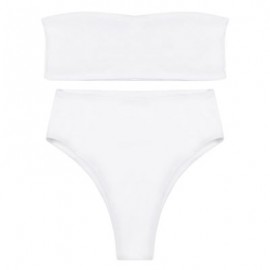 Strapless Padded Solid Color High Waist Two-piece Women Bikini Set (WHITE)