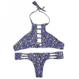 Halter Neck Backless Cut Out Print Tied Low Waist Women Bikini Set (PURPLE MONSTER)