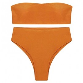 Strapless Padded Solid Color High Waist Two-piece Women Bikini Set (TIGER ORANGE)