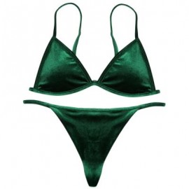 Spaghetti Strap Padded Backless Low Waist Velour Women Bikini Set (MEDIUM SEA GREEN)