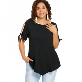 Plus Size Slit Sleeve T-shirt (BLACK)