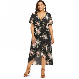 Plus Size Flower Plunging Neck Dress (BLACK)