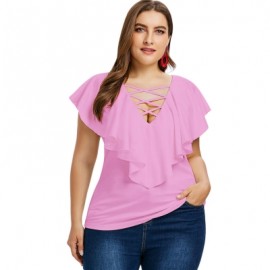 Criss Cross Plus Size Ruffle Insert T-shirt (HOT PINK)