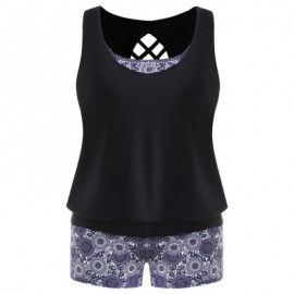 Plus Size Floral Three Pieces Bikini Set (MIDNIGHT BLUE)